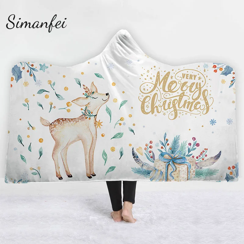 

Simanfei 3D Fashion Christmas Hooded Blanket Landscape Printed Fleece Microfiber Throw Blanket for Kids Adult