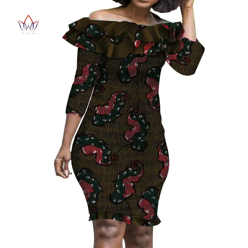 Африканские платья для воск для женщин с принтом эластичные платья средней длины Vestido Bazin Riche Dashiki женские африканский дизайн одежда WY4297