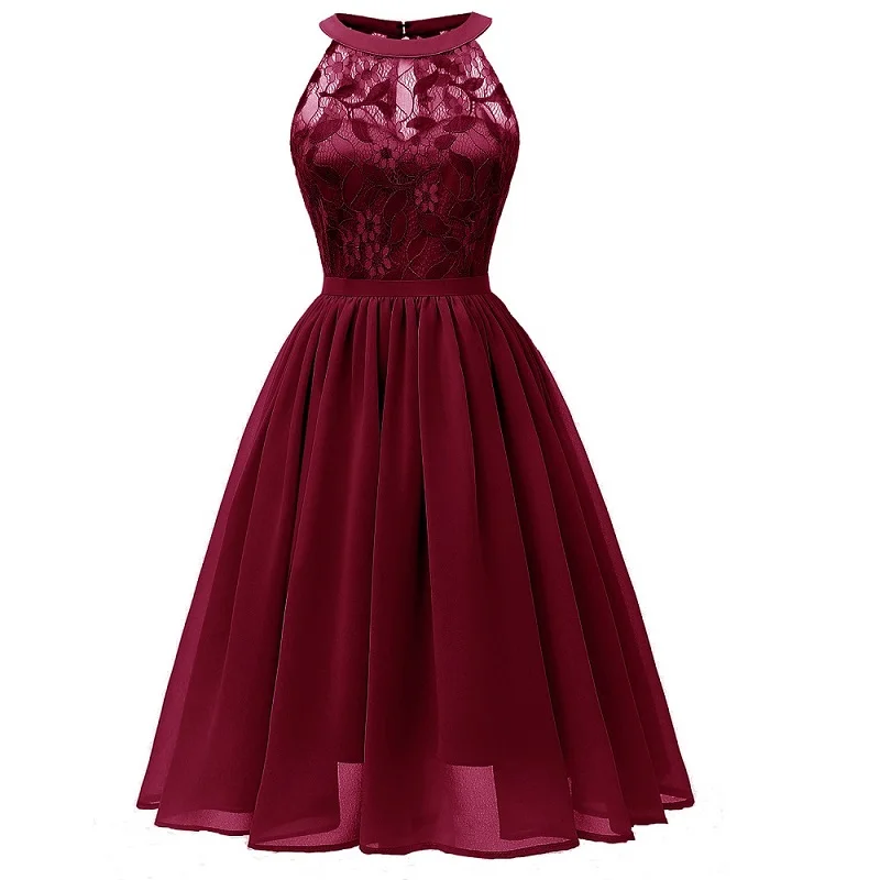 Элегантные кружевные шифоновые вечерние платья миди в стиле пэчворк, женские летние платья без рукавов, фиолетовые Вечерние платья