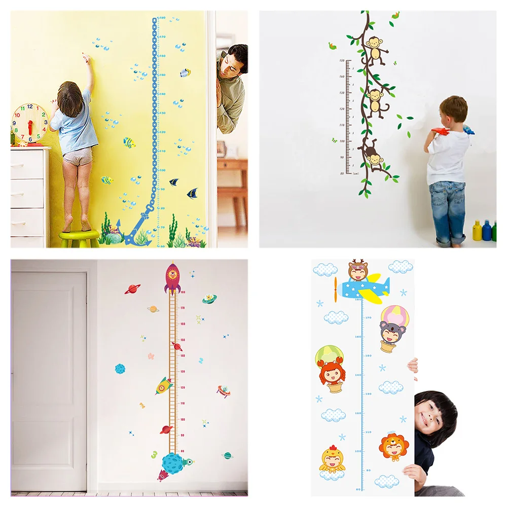 Growth Chart Wall Stickers For Kids Room Decoration Diy Rope Ladder Tree Vine Chain Rocket Mickey Pattern Mural Art Home Decals