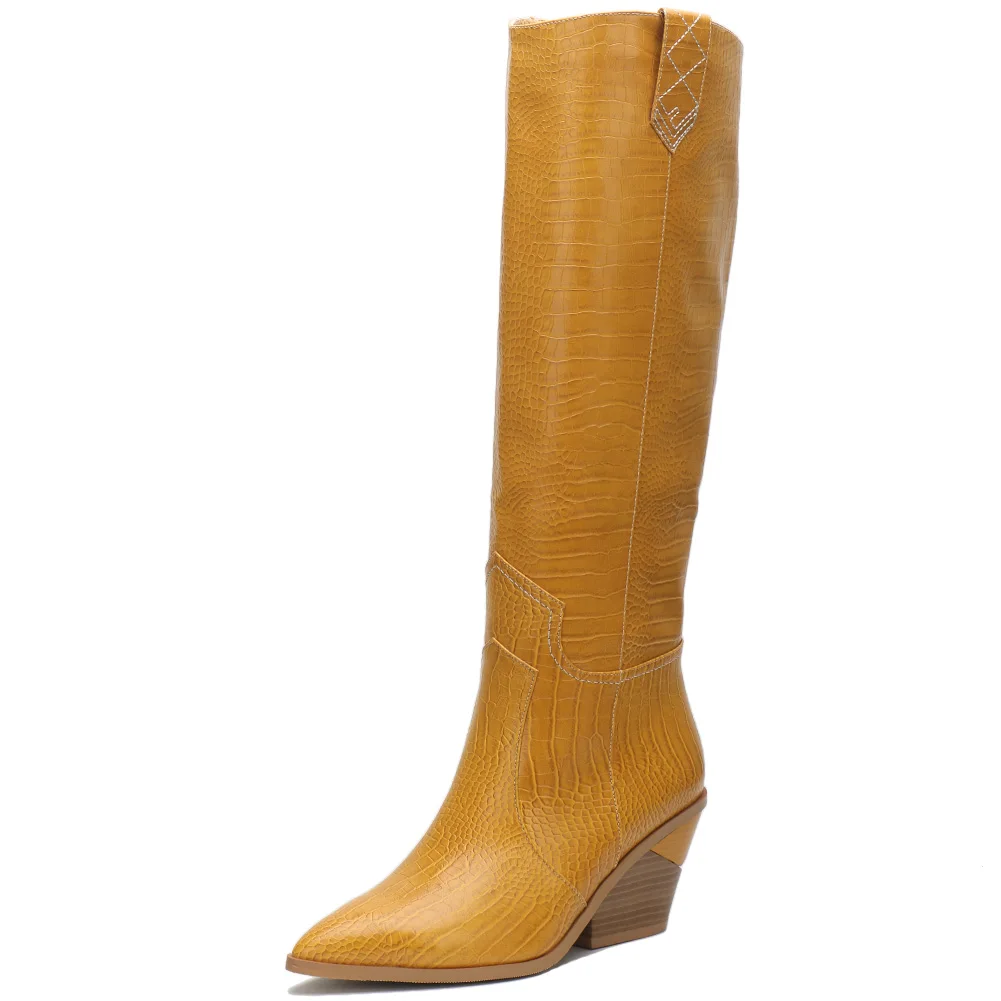 

SARAIRIS 2019 Plus Size 33-46 Fashion Comfortable Chunky Heels Knee High Boots Women Shoes Western Boots Shoes Woman