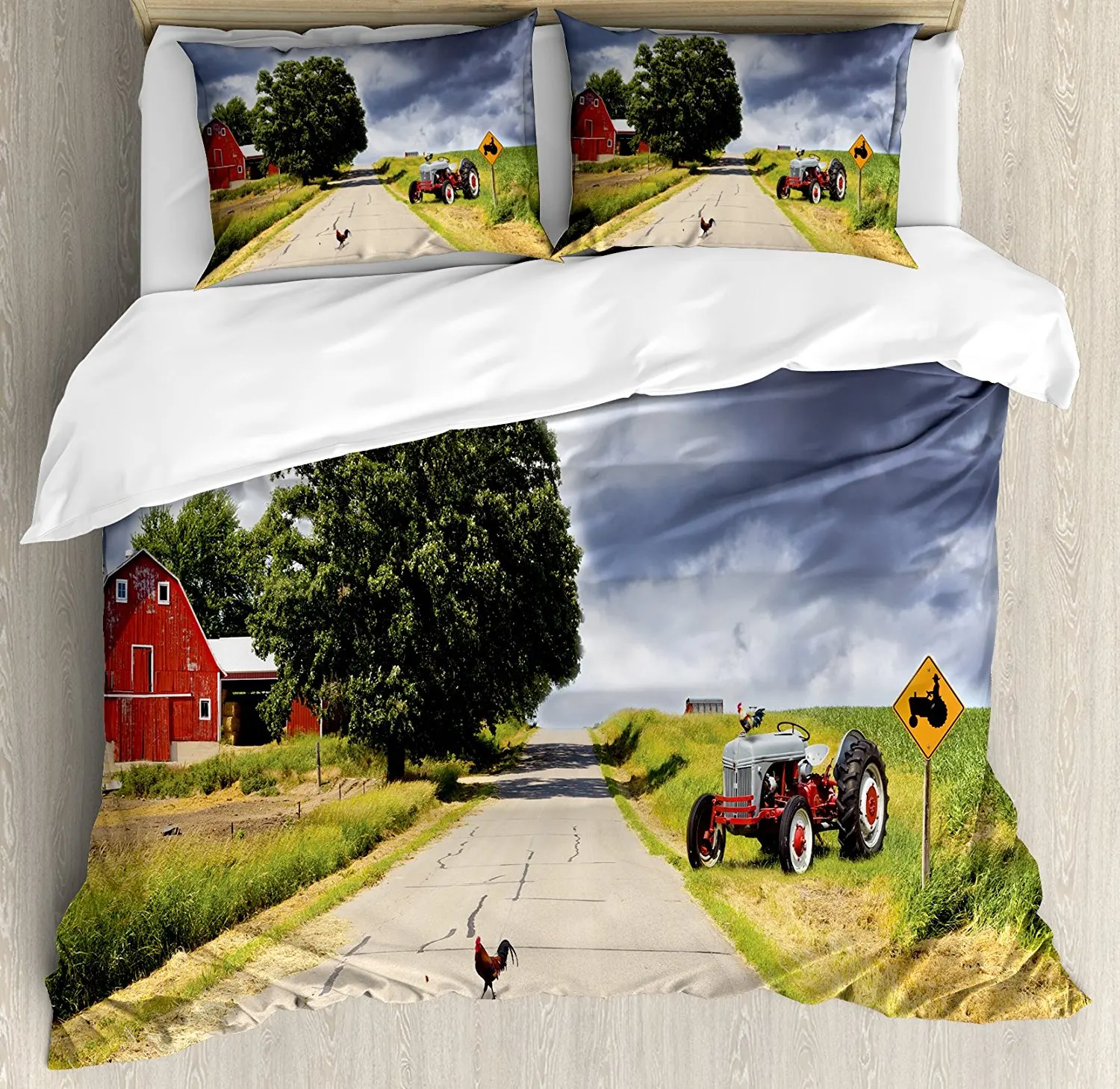 Duvet Cover Set Farmhouse On The Country Road With Barn And
