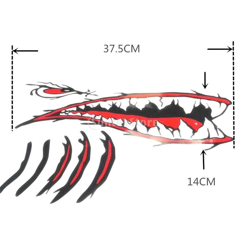 2 Pieces Vinyl Shark Teeth Mouth Stickers Decal with Floating Keyring for Boating Yachting Marine Kayak Canoe Fishing Raft