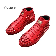 Ovxuan/британский стиль; золотые мужские ботинки с заклепками; модные вечерние и уличные Мужские модельные туфли с металлическим украшением; высокие повседневные ботинки для мужчин