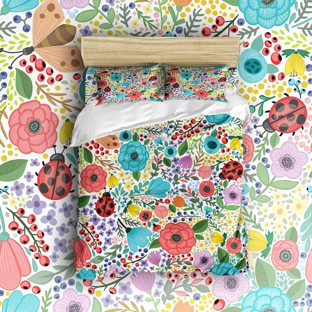4 Piece Bed Sheets Set, Multicolor Blossoming Wildflowers Floral