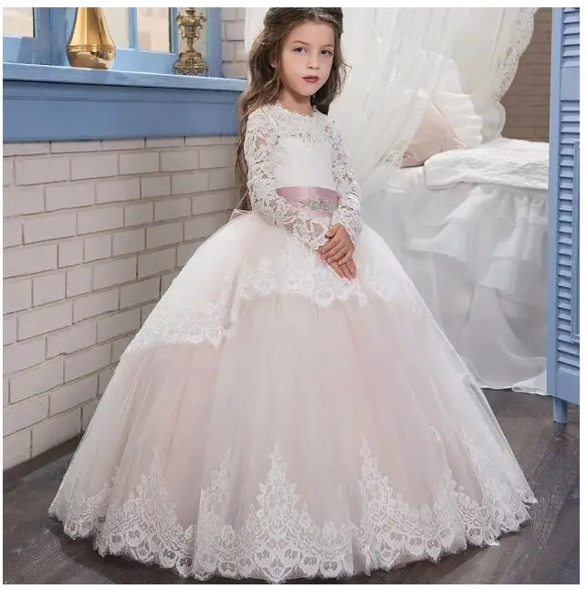 

Girls Wedding Formal Dresses 2018 Autumn Catwalk Lace Gauze Prom Ball Gown Flowers Girls Princess Dresses Kids Long Party Dress