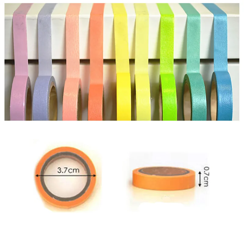 JX-LCLYL 10pcs/set 10in1 Colorful 0.7cm x 5M Adhesive Sticker Washi Paper Masking Tape Decoration