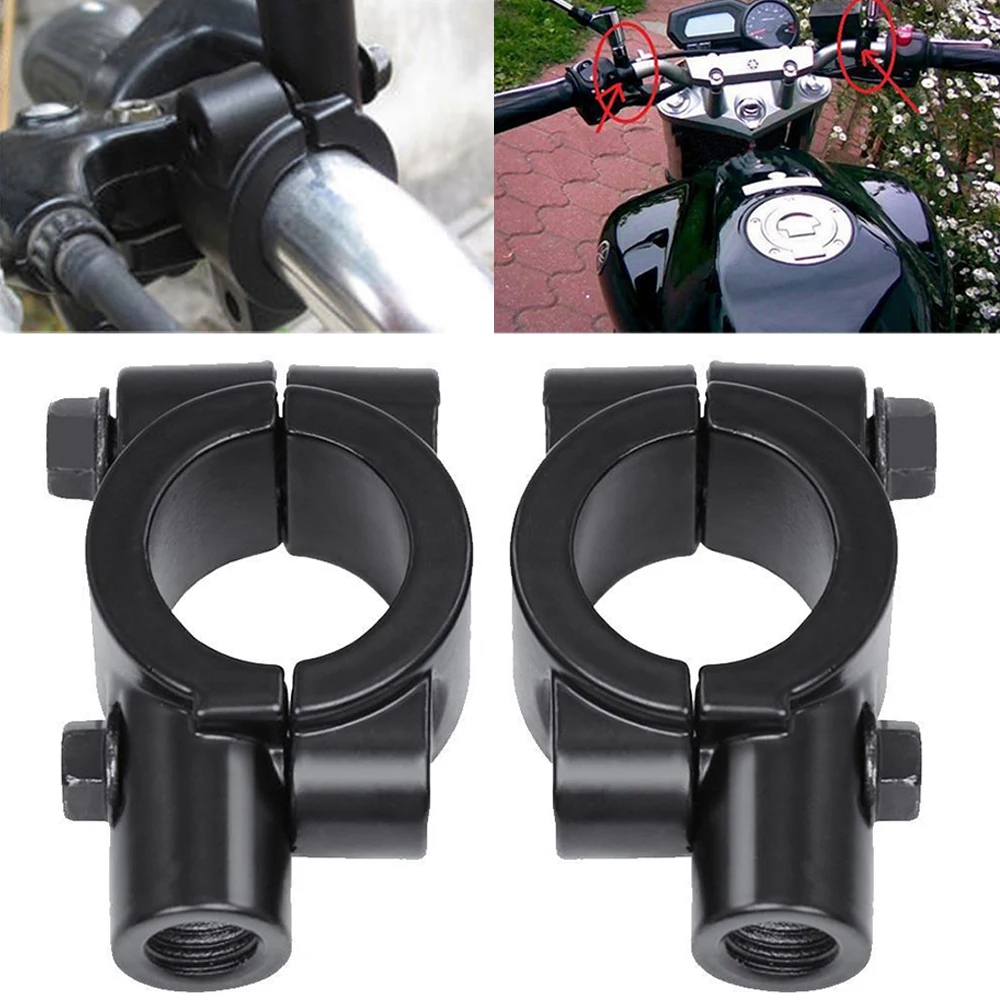 1Pair 7/8in 8mm Motorcycle Handlebar Mirror Clamp Black Aluminium Mount
