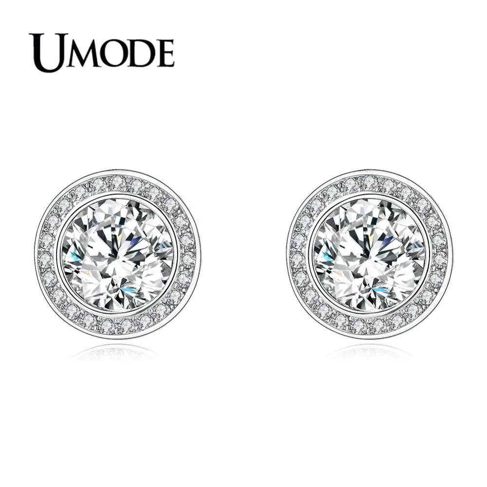 

UMODE Cute Clear Round Zircon Stud Earring for Women New 2018 Earrings White Gold Color Luxury Zircon Jewelry Pendientes AUE0454