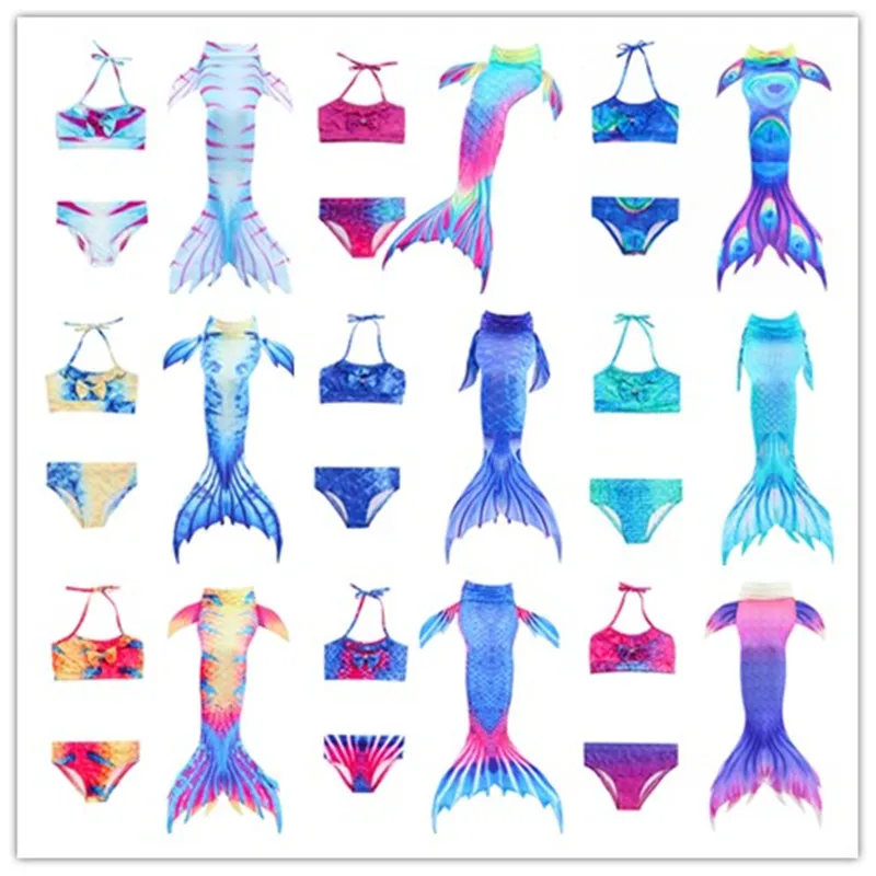 3PCS/Set Children Swimming Mermaid Tails Cosplay Costume Girls Kids Swimsuit Ariel Swimmable Tail for Gril Gift |