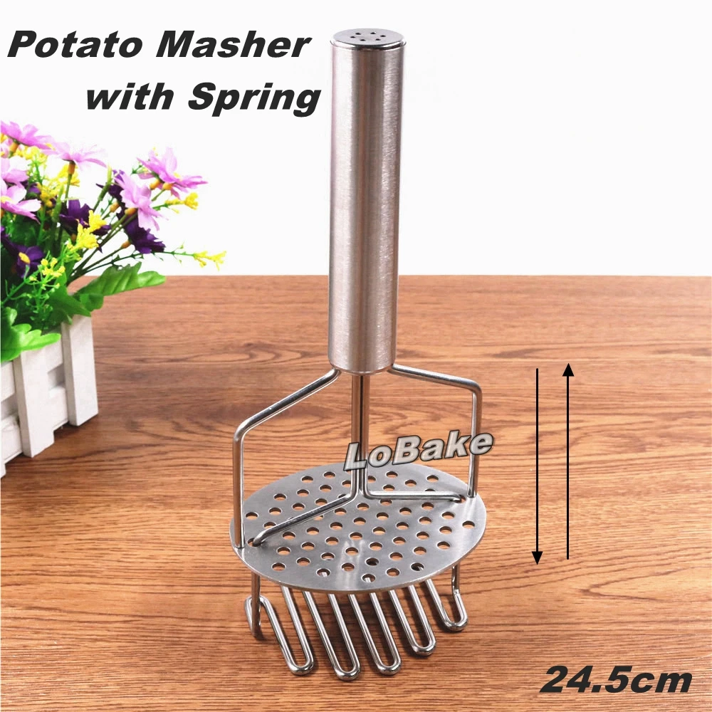 

24.5cm Creative spring design stainless steel potato masher potato ricer smash into mud baby food pumpkin tomato kitchen gadgets