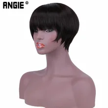 ANGIE 4 дюйма короткие синтетические волосы парик натуральный черный цвет косплей синтетические волокна парики для черных женщин