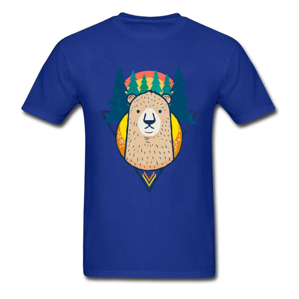 Sunrise Bear on Pine Trees Short Sleeve Tops T Shirt Mother Day Round Neck Cotton Student T-shirts Family Tee Shirts Slim Fit Sunrise Bear on Pine Trees blue