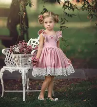 New style Kids Baby Girls pink Floral Dress ruffled Sleeve Summer Children Girls Birthday Pageant Wedding Party vestido de dress children girls new luxury birthday wedding party ball gown dress kids fashion pink blue color front shor back long pageant dress