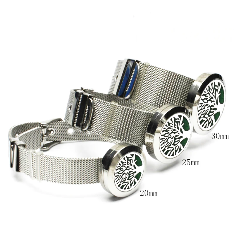

Hot Tree Pattern 20/25/30 Stainless Steel Metal Mesh Band Aromatherapy / Essential Oils Diffuser Locket Bracelet With Pads