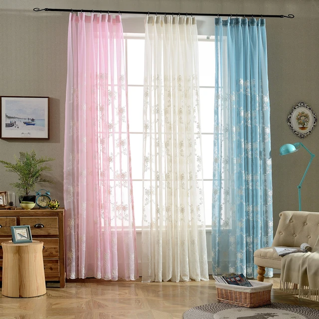 Senisaihon Upscale Tulle Curtains Korean Pink Blue Peony Flower Embroidery Sheer Curtains Bedroom Voile Curtains For Living Room In Curtains From Home