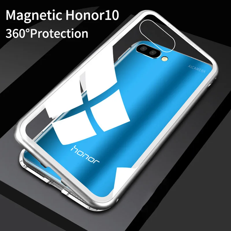 

Case On Honor10Lite Case Magnetic Adsorption Flip Phone Cases for Huawei Honor 10 Lite 10Lite Light Tempered Glass Back Cover