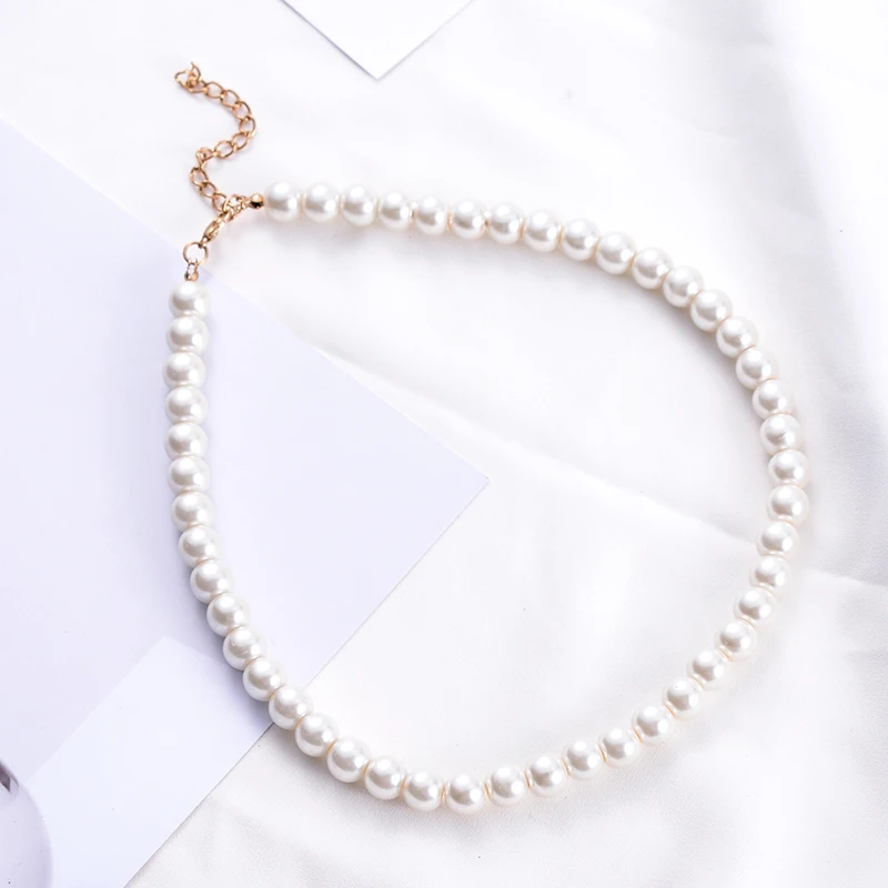 

SUKI Jewelry Clavicle Chain Choker Simulated Pearls Strand Beaded Necklace for Bridal Women Torques Female White Wedding Gift