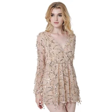 2017 Women Long Sleeve Vintage Dress Apparel Sexy off Shoulder Sequin Tassel Summer Beach Party Mini Club Wear Dress Size Xxl