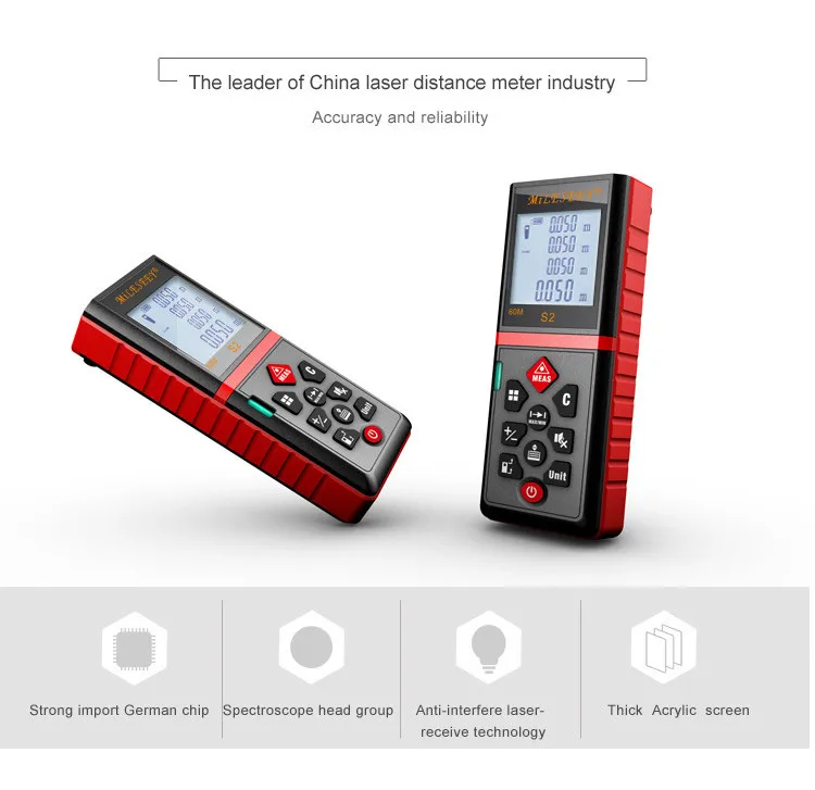 Mileseey s2 60m лазерный дальномер, измерительный инструмент, лазерный дальномер, бесшумная кнопка, дальномер, красный