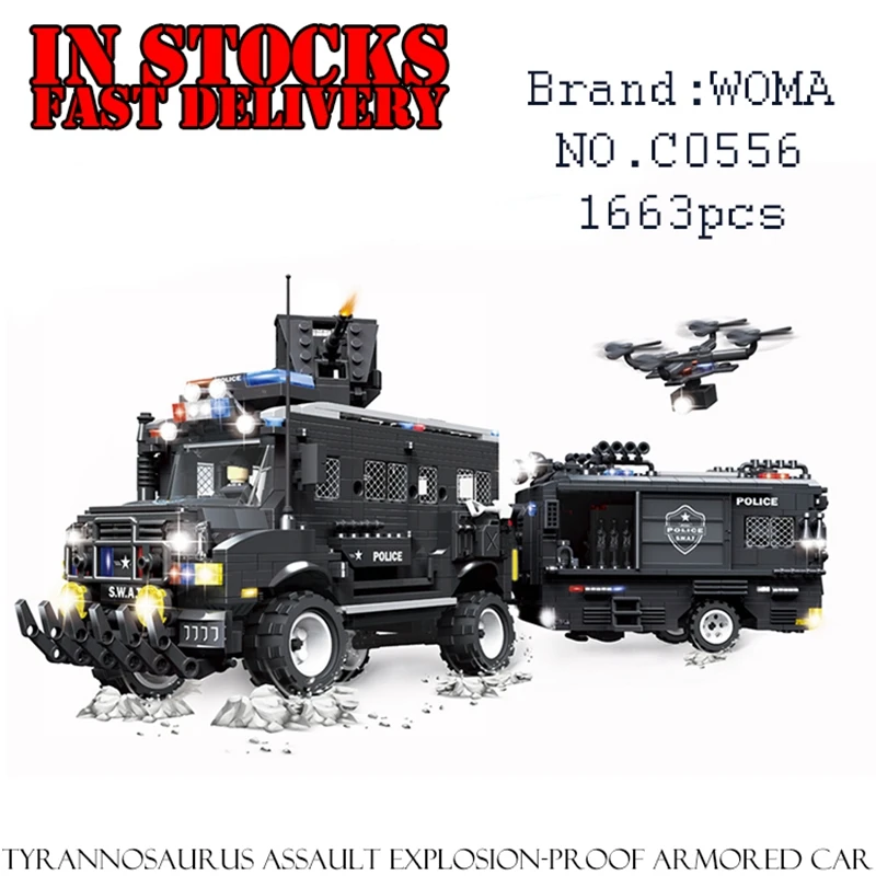 

WOMA C0556 SWAT Clan Assault Riot Armored Vehicles 1663PCS Building Blocks Bricks enlighten toys for children gifts brinquedos