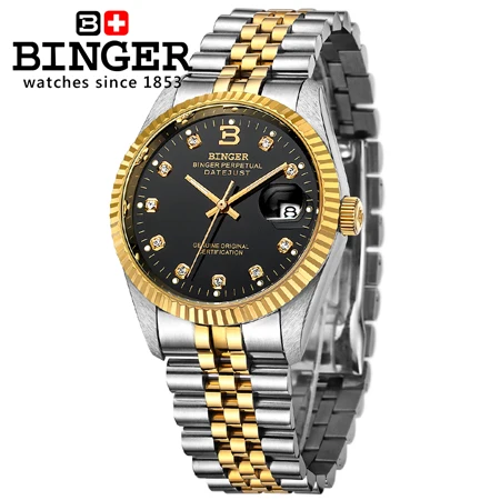 Швейцарские мужские часы Бингер, автоматические механические мужские часы, Лидирующий бренд, Роскошные наручные часы, сапфир, водонепроницаемые, reloj hombre - Цвет: Gold Black