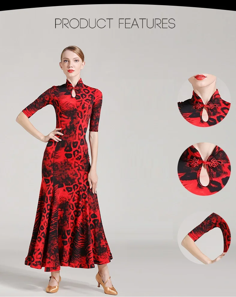 Взрослых современный платье для танцев женские Cheongsam воротник танец Практика одежды взрослых бальные Вальс Танго Костюм B-6141