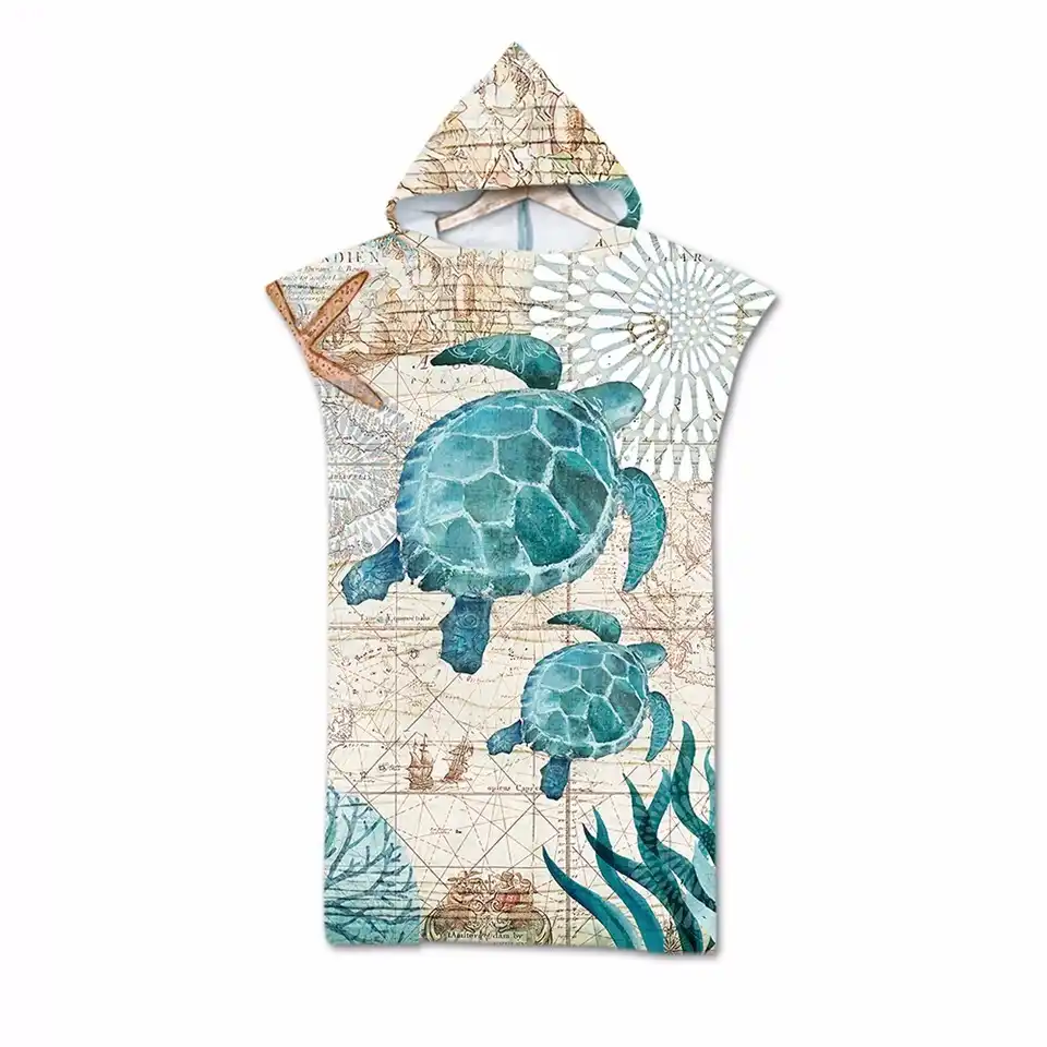 Gridilango 3d Couleur Baleine Tortue De Mer à Capuche Serviette De Plage Cape Microfibre Avec Vague Pour Adulte Piscine Serviette De Bain Personnalisé