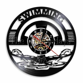 

1Piece Swimming Vinyl Record Wall Clock Sport Sign Laser Etched Vinyl LP Record Time Clock Gift For Swimmer Coach Wall Art