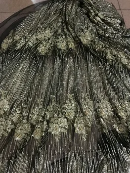 

Hot selling glued glitter sequins lace fabric Cyndi-11.2921 African French net tulle Lace Fabric for party