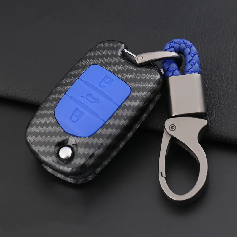 ABS углеродное волокно защита авто ключ чехол для BaoJun 510 310 Вт 730 560 630 сложенный Автомобильный ключ крышка автомобильные аксессуары - Название цвета: Carbon Fibre Blue