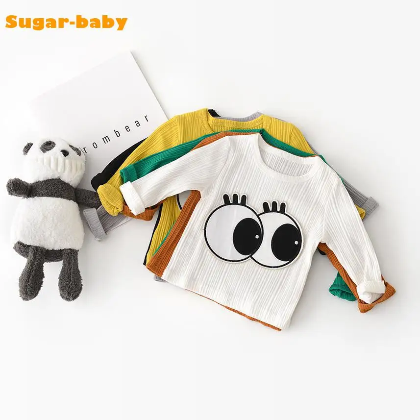 

Children's T-shirts Autumn Winter Korea Style Pits Cartoon Big Eyes Long Sleeved Bottoming Shirt Baby Girl Clothes Boys Tees