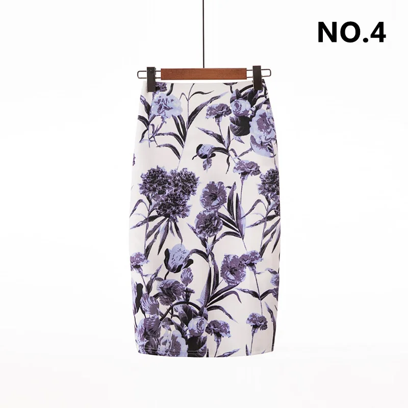 New Fashion Flower Print Women Pencil Skirts Casual Lady Slim Midi Saias Female Girls Back Zipper Empire Mini Skirt 6Q1312