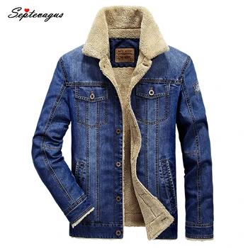 

2019 Afs Jeep Brand Thick Warm Winter Fleece Jackets for Men Denim Jacket Fashion Mens Jeans Jacket Outwear;veste en jean homme