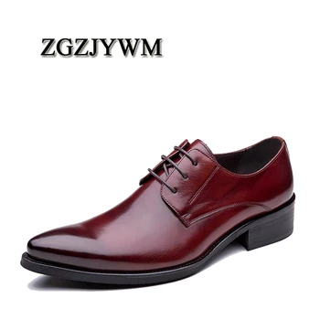 

ZGZJYWM Fashion Black/Red Lace-Up Pointed Toe Genuine Leather Business Formal Casual Dress Oxfords Office Shoes For Man