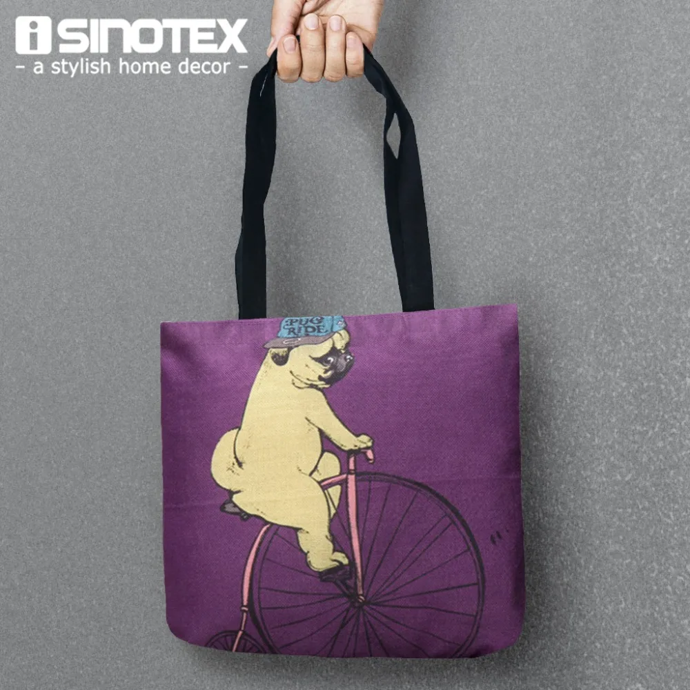 

Dog And Bike Storage Bags Printed Tote Convenience Women Shoulder Handbags Linen Bag For Food 1 PCS/Lot