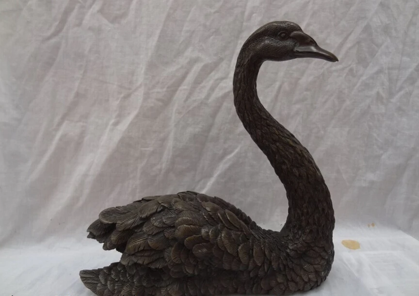 

song voge gem S3689 11" Folk Chinese Bronze FengShui Bird Fly Love Goose Swan Cygnus Statue Animals