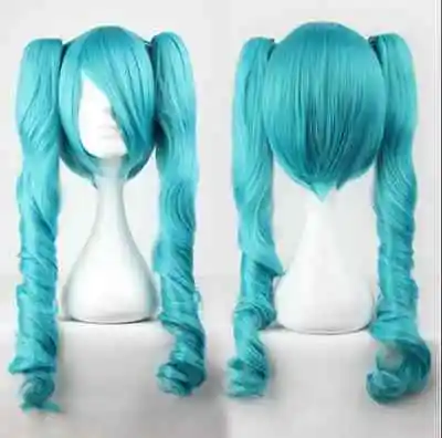 Parrucca парик СВОБОДНЫЙ КОРАБЛЬ&gt&gt&gt НОВЫЙ Vocaloid Hatsune Мику Два Тона Вьющиеся Ponytails