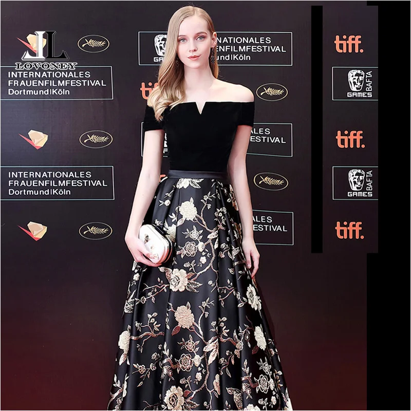 LOVONEY Elegant Floral Print Evening Dresses Long 2018 New Arrival Formal Dress Evening Party Gown Lace Up Robe De Soiree M251