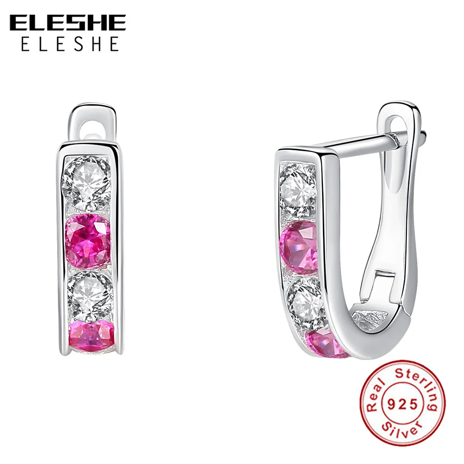 

ELESHE High Quality 925 Sterling Silver Earrings Fashion Rose Red Crystal Hoop Earrings For Baby Girls Children Jewelry Gift