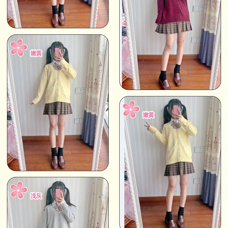 Japan school sweater Spring and autumn 100% V-neck cotton knitted sweater JK uniforms cardigan multicolor girls student cosplay