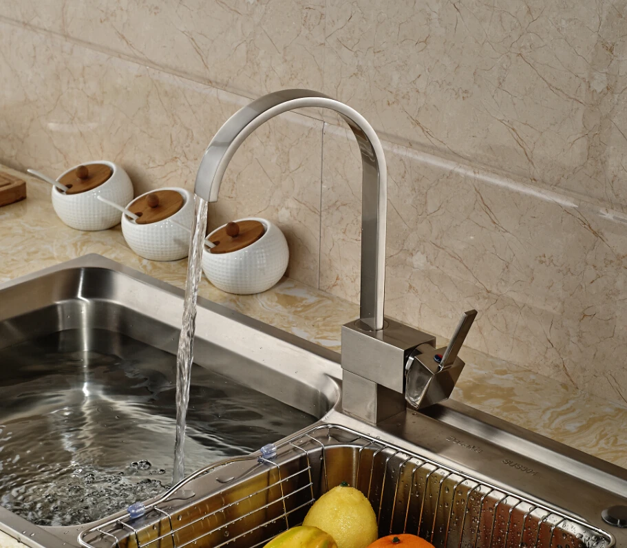 

Luxury Brushed Nickel Swivel Spout Kitchen Faucet Vanity Sink Mixer Tap Deck Mounted Hot and Cold Mixer Tap
