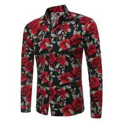 Мужские модные рубашки с длинным рукавом, с цветочным принтом, рубашки для мужчин, приталенные рубашки, мужская повседневная гавайская