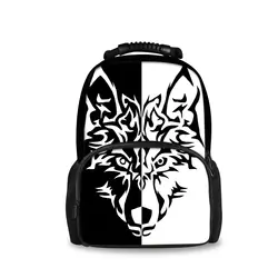 Студент для мальчиков-подростков девочек Школьный рюкзак школьный дорожная сумка черный белый волк темноте Печать Рюкзак Mochila Feminina