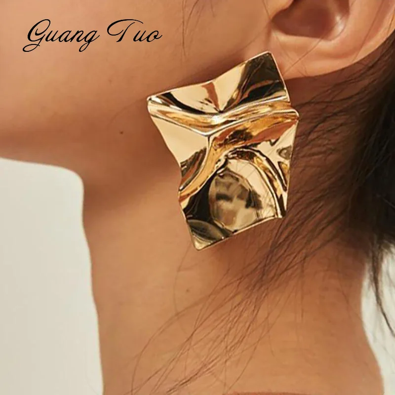 ES2033 металлические Асимметричные геометрические сложенные серьги для женщин Европейский преувеличенный сплав серьги вечерние ювелирные изделия brincos