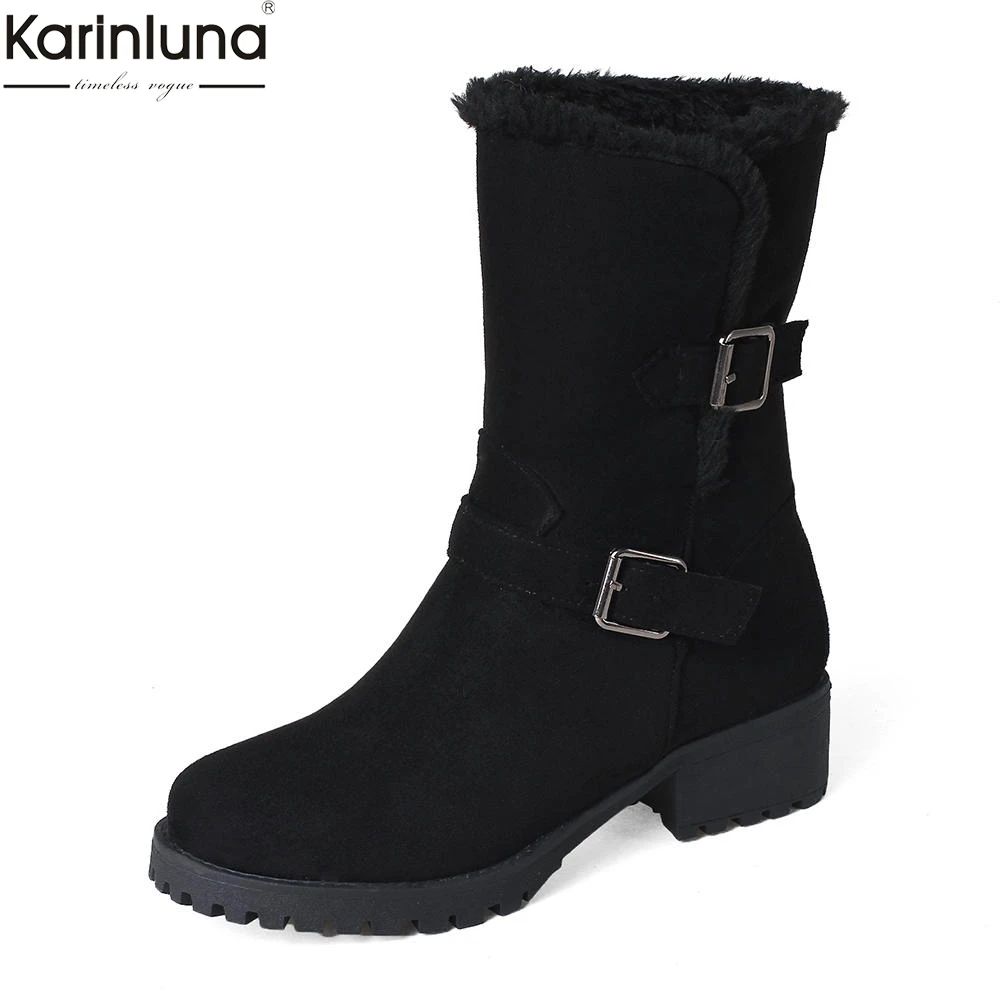 

KARINLUNA 2018 dropship large Size 33-44 top quality women Boots Shoes chunky heels russia winter fur woman shoes snow boots