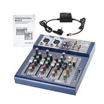 

Muslady F4 Metal 4Channel Live Mixer Mixing Console 3-Band EQ USB Function 48V Phantom with Bulit-in Effect Processor Mic Input