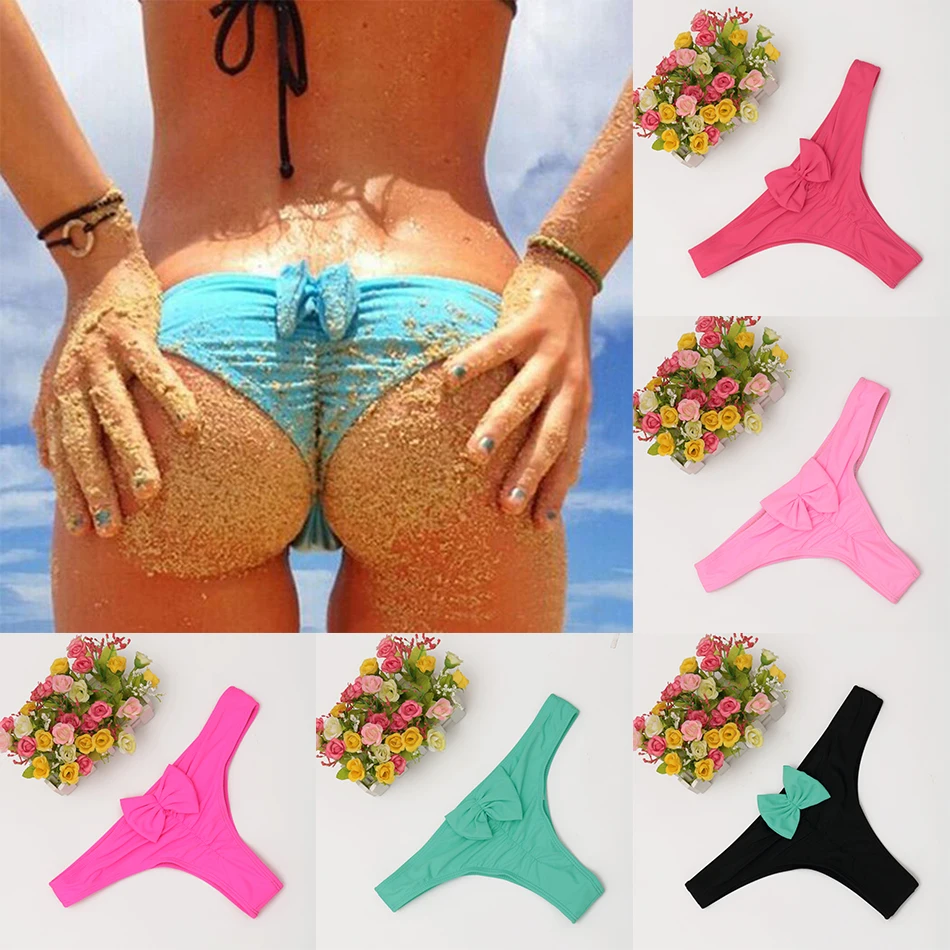 

2019 New Sexy Bikini Bottoms Women Bow-knot Swimsuit Bottom Thong Cheeky Swim Trunks Brazilian Swimwear Bottoms Solid Beach Wear