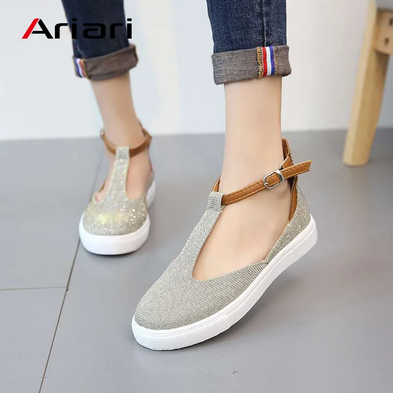 

Women Casual Shoes PU Students Flats Shoes Spring 2019 New Classic Buckle Strap Shoes Breathable ladies Soft Soles Loafers