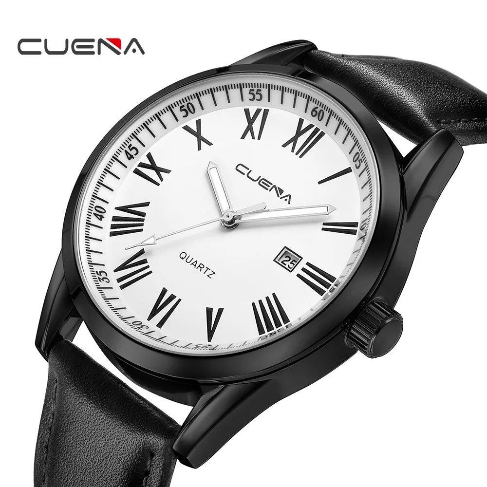 Мужские часы Reloj Hombre Cuena, модные мужские кожаные военные Аналоговые кварцевые наручные часы с датой, деловые часы Erkek Kol Saati